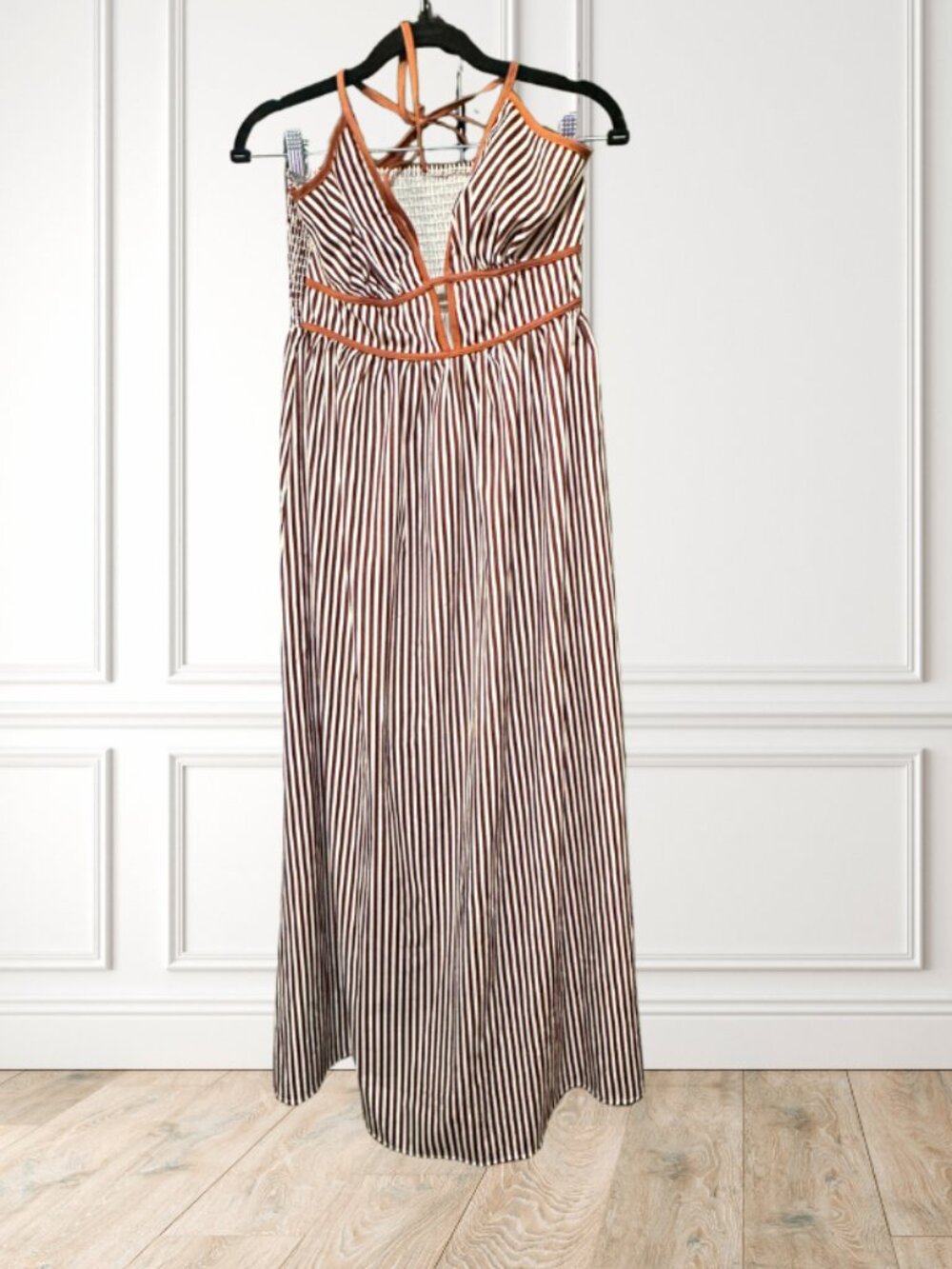 Boho Striped Maxi Dress Rust Orange Cutout Back Summer Resort Dress